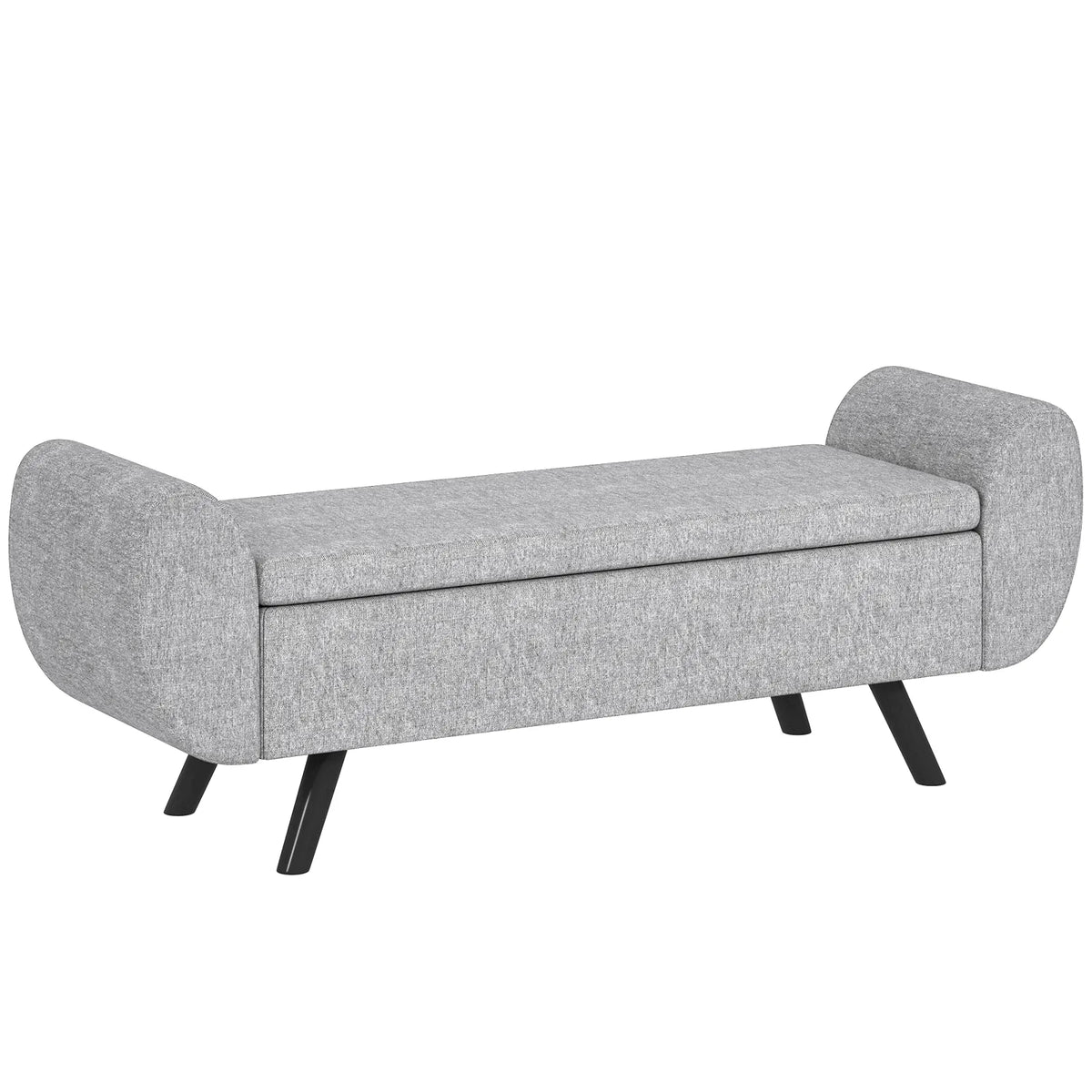 HOMCOM Storage Ottoman with Armrest, Window Seat, Upholstered Linen Storage Bench with Rubberwood Legs, Footstool for Bedroom Living Room, Hallway, Dark Grey
