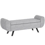 HOMCOM Storage Ottoman with Armrest, Window Seat, Upholstered Linen Storage Bench with Rubberwood Legs, Footstool for Bedroom Living Room, Hallway, Dark Grey