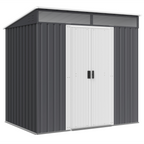 Outsunny 6.5x4FT Garden Shed with Foundation Lockable Metal Tool Shed Grey