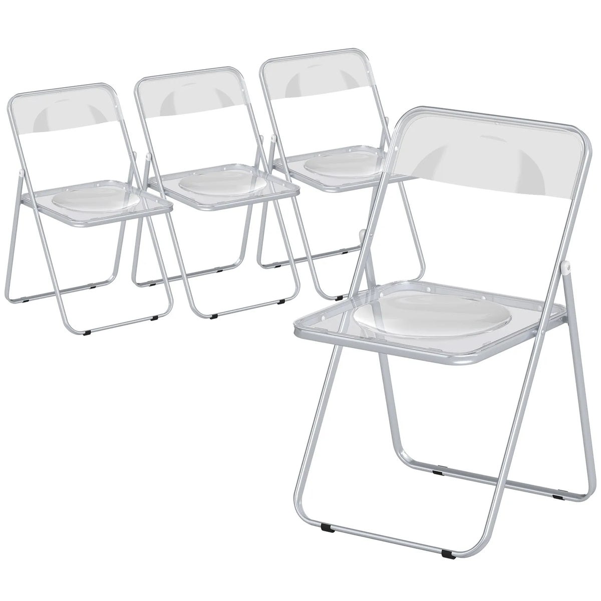 HOMCOM Foldable Chairs, Folding Chairs with Transparent Seat and Backrest, Heavy Duty Steel Frame, 47W x 48D x 75H cm, Clear