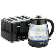 HOMCOM Kettle and Toaster Set, 1.7L 3000W Rapid Kettle with Strix Thermostat, 4 Slice Toaster with 7 Browning Controls, Black