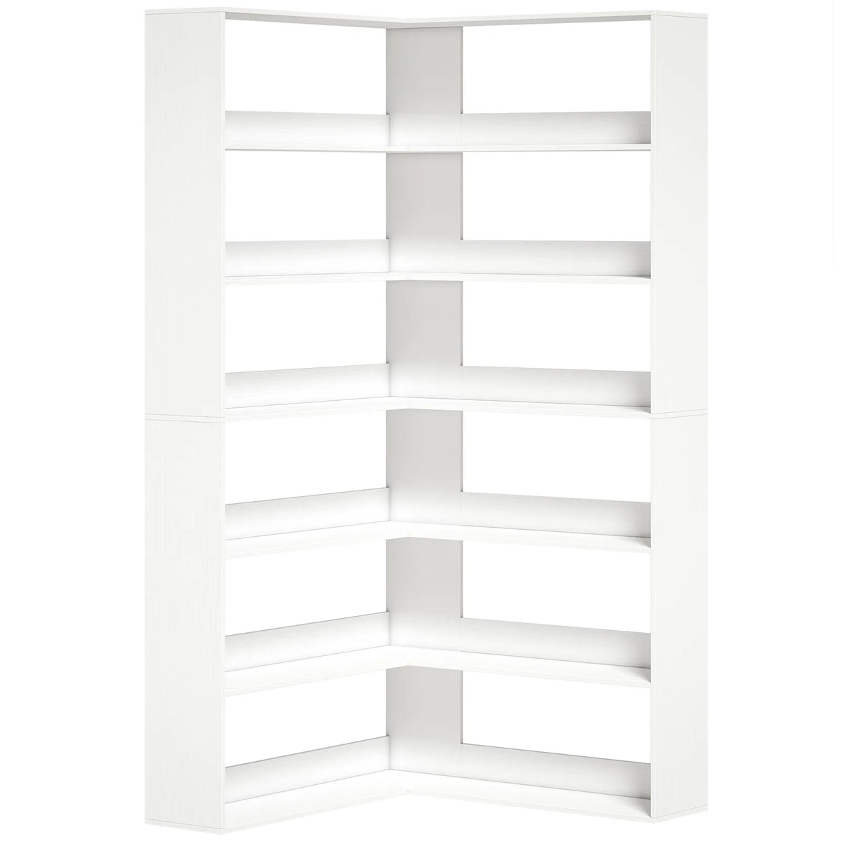 HOMCOM 7 Tiers Bookshelf, L-Shaped Corner Bookcase with Anti-Slip Rear Guard, White Wood Effect