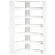 HOMCOM 7 Tiers Bookshelf, L-Shaped Corner Bookcase with Anti-Slip Rear Guard, White Wood Effect
