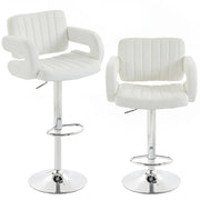 HOMCOM Bar Stools Adjustable Swivel Kitchen Chairs with Backrest Armrest Set of 2 PU Leather White