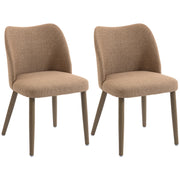 HOMCOM Dining Chairs Set of 2, Linen Upholstered Kitchen Chairs with Padded Seat, Curved Backrest, Rubberwood Legs, Brown