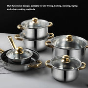 19 PCScookware set, including a non-stick saucepan, frying pan, and milk pan