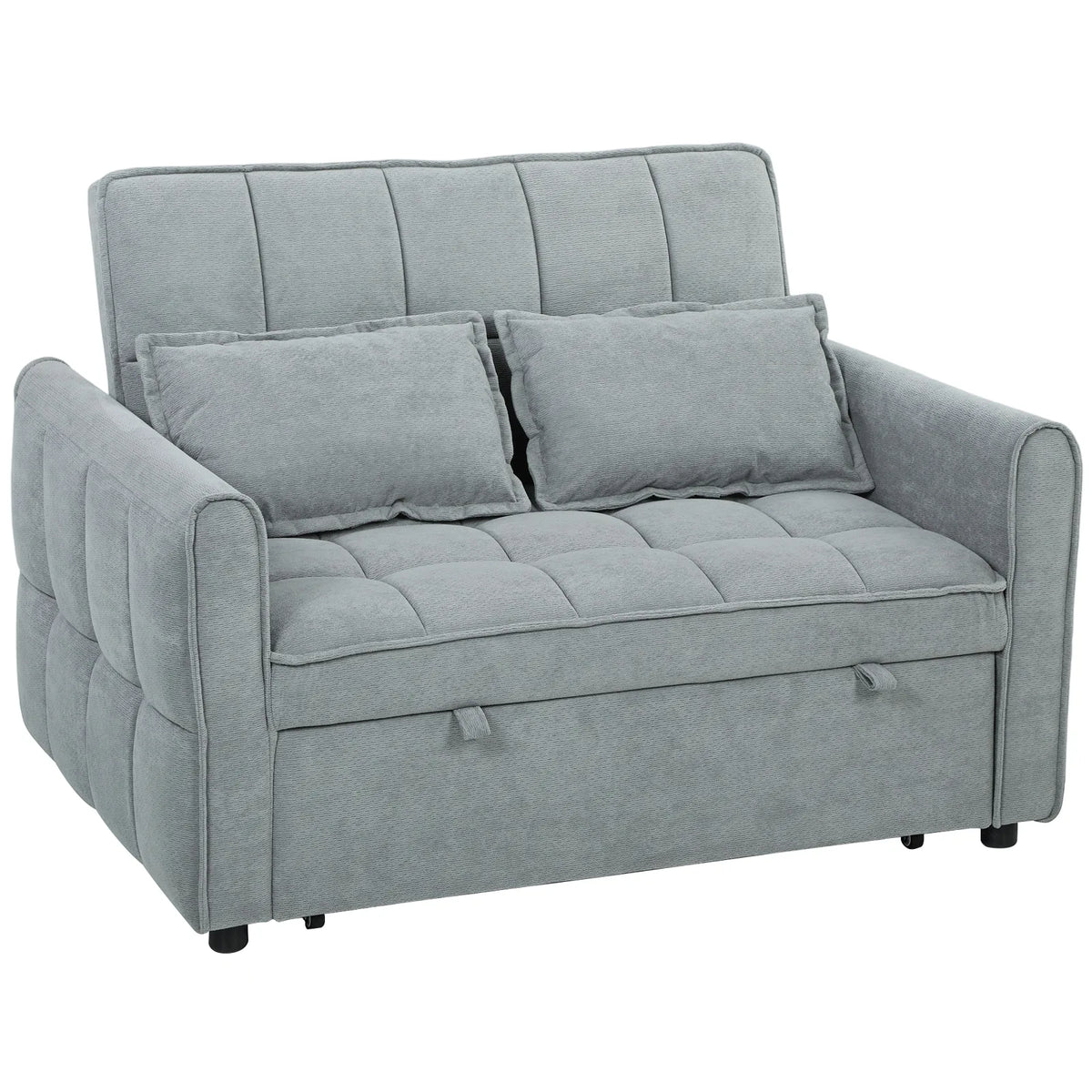 HOMCOM 2 Seater Sofa Bed, 3-in-1 Convertible Sleeper Sofa with Click-clack Adjustable Backrest and 2 Pillows, Grey
