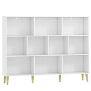 HOMCOM 10-Cube Bookcase, 3-Tier Book Shelf with Solid Wood Legs, 140 cm Modern Bookshelf with Anti-Tip Kit for Bedroom, White