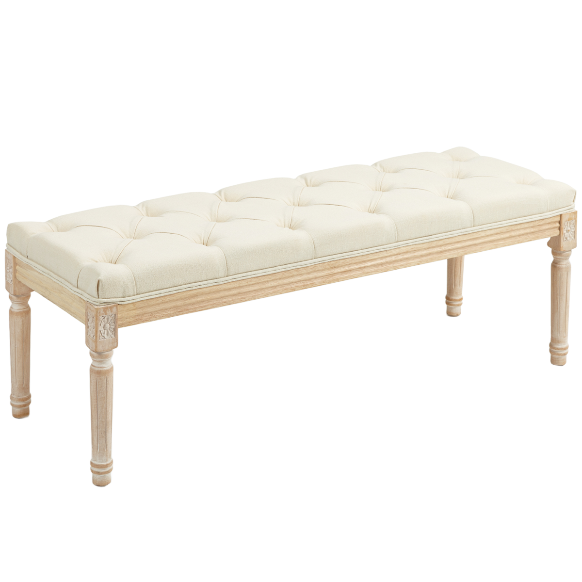 HOMCOM End of Bed Bench Upholstered Foot Stool Linen-Touch Ottoman Cream