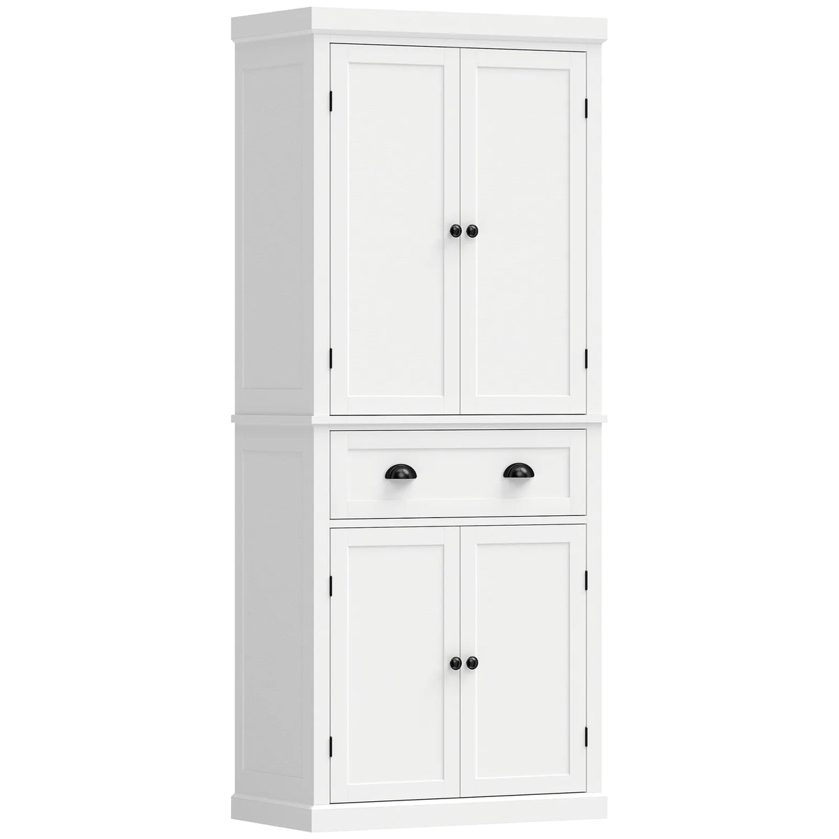 HOMCOM Tall Kitchen Cupboard, 183 cm Freestanding Storage Cabinet with Drawer, 4 Doors and Adjustable Shelves, White