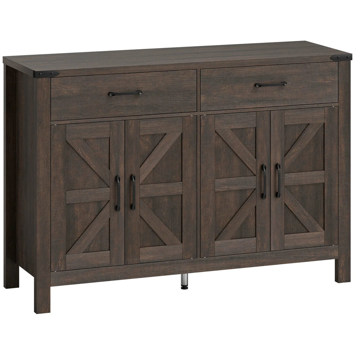HOMCOM Kitchen Cupboard, Sideboard with 4 Doors, 2 Drawers and 2 Adjustable Shelves for Dining Room, Dark Brown