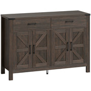 HOMCOM Kitchen Cupboard, Sideboard with 4 Doors, 2 Drawers and 2 Adjustable Shelves for Dining Room, Dark Brown