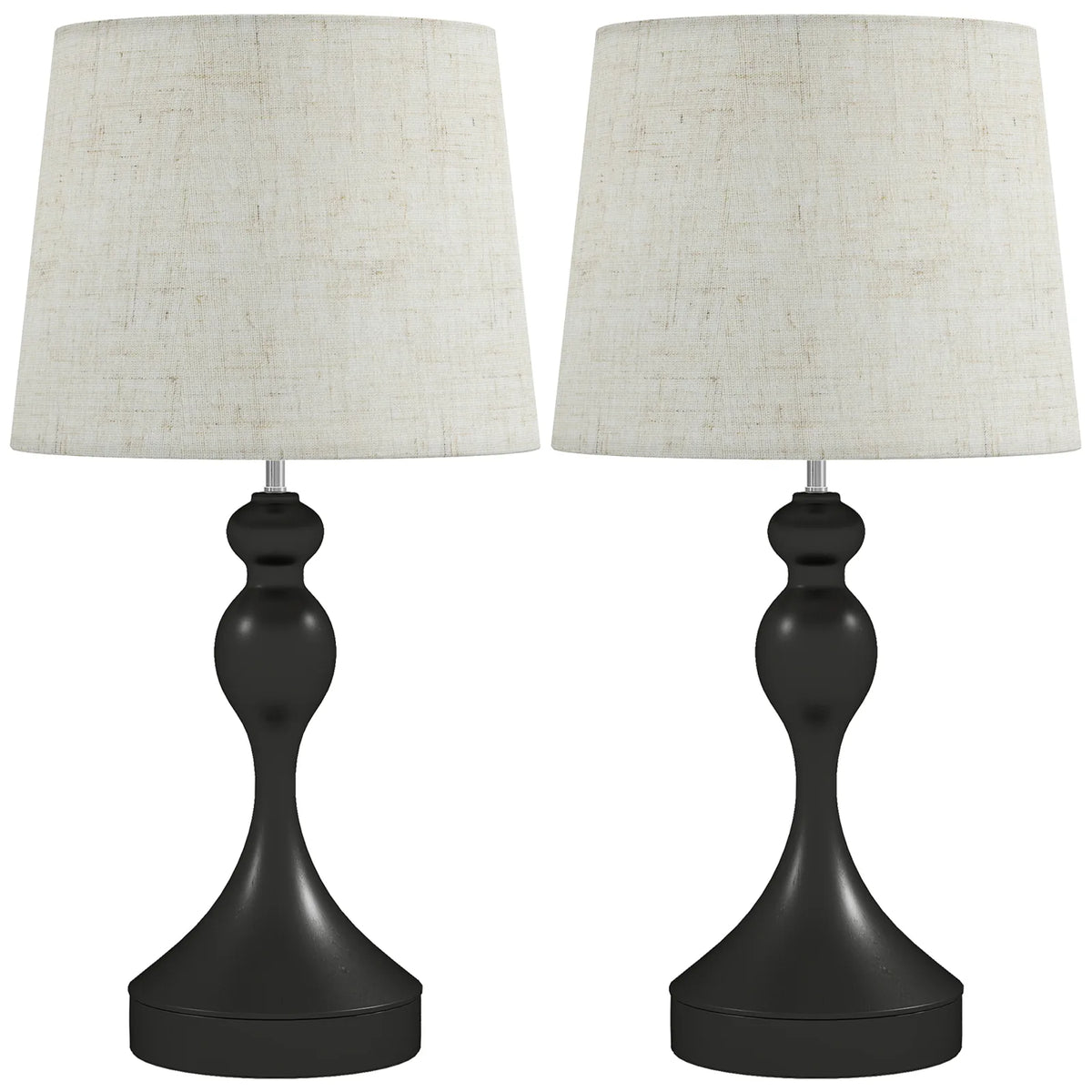 HOMCOM Set of Two Three-Colour Lamps, with USB Ports - Black/Beige