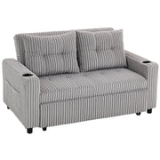 HOMCOM 2 Seater Click Clack Sofa Bed with Pull Out Design, Corduroy Upholstery - Light Grey