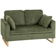 HOMCOM 2 Seater Sofa, 140 cm Loveseat Sofa with Spring Cushions, Metal Legs, 2 Pillows, Dark Green