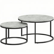 HOMCOM Set of Two Marble-Effect Stacking Tables - Grey