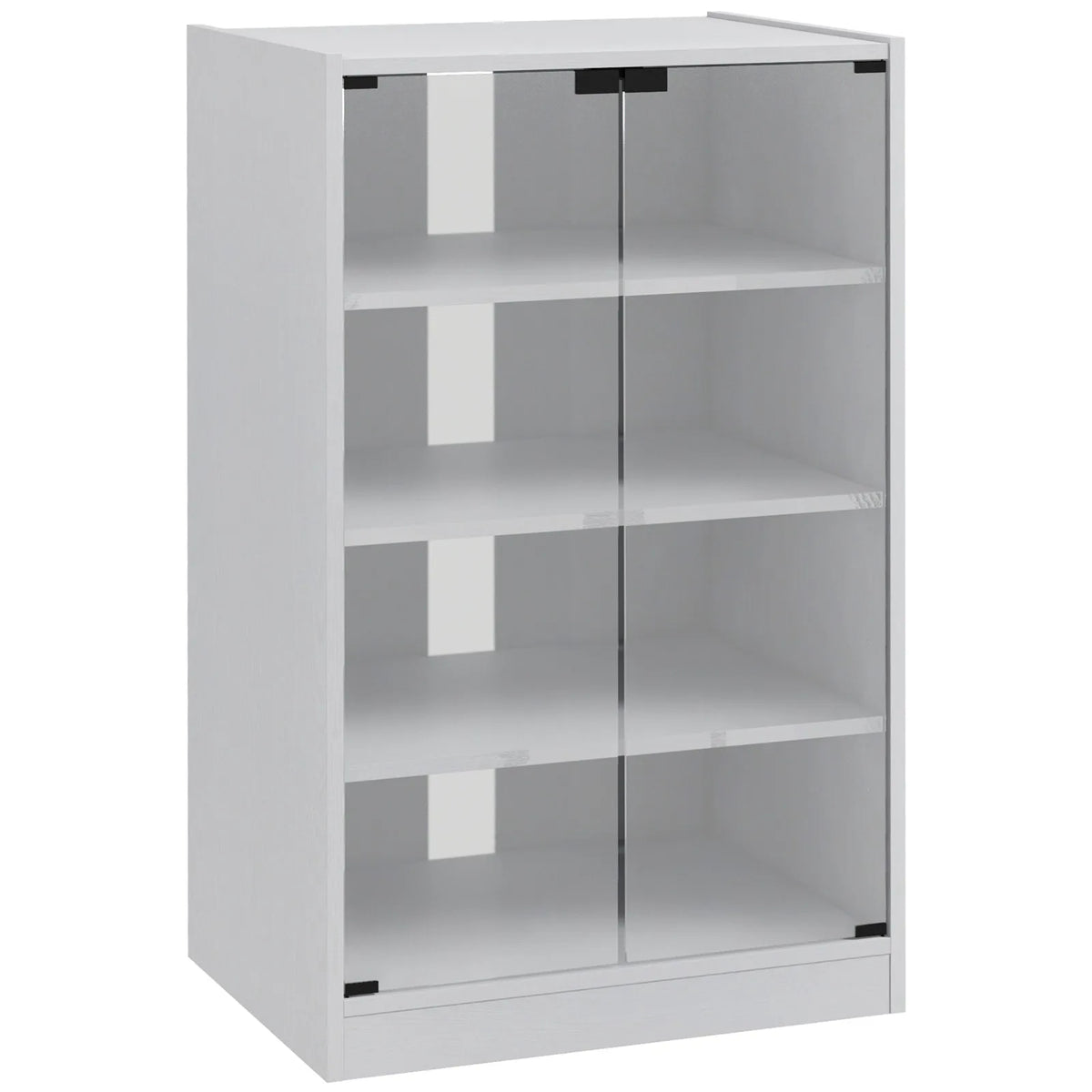 HOMCOM 4-Tier Hi-Fi Stand,  Record Player Stand with Adjustable Shelves and Push-to-Open Glass Doors, White Wood-Effect