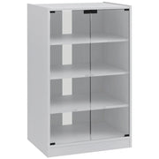 HOMCOM 4-Tier Hi-Fi Stand,  Record Player Stand with Adjustable Shelves and Push-to-Open Glass Doors, White Wood-Effect