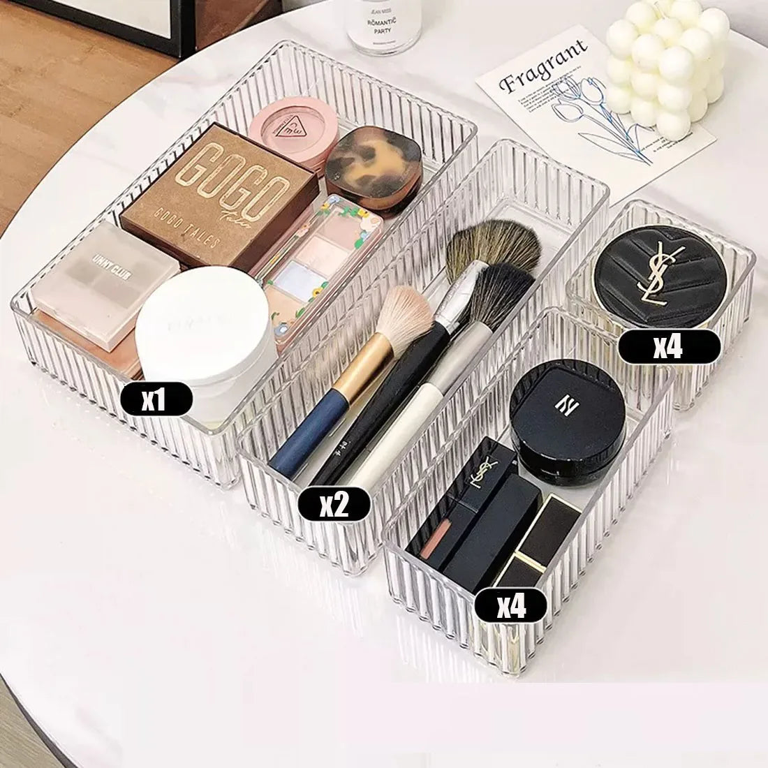 11pcs Drawer Organiser Set Clear Makeup Trays Plastic Desk Drawer Dividers Boxes