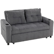 HOMCOM 2 Seater Click Clack Sofa Bed with Pull Out Design, Corduroy Upholstery - Charcoal Grey