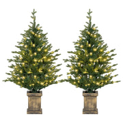 HOMCOM Set of Two Artificial 4ft Christmas Trees, with Lights - Green