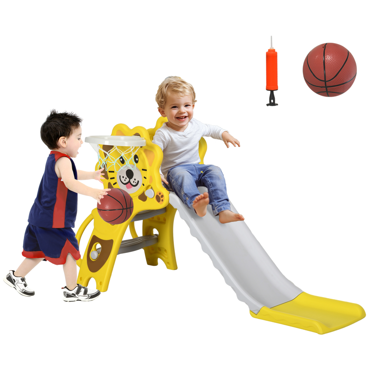 cortex-london-windsor-lion-kids-slide-and-basketball-hoop-yellow-grey