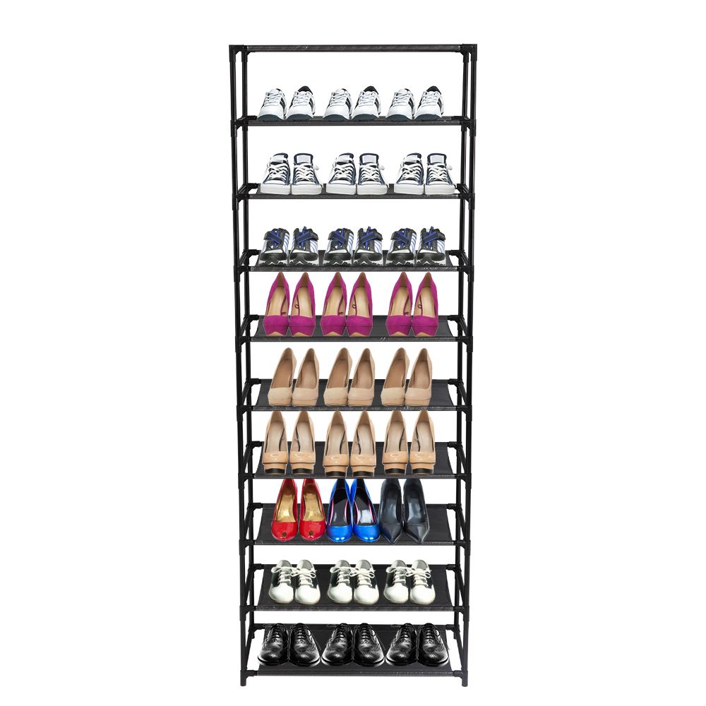 cortex-london-kensington-10-tier-black-shoe-rack-non-woven-fabric-steel