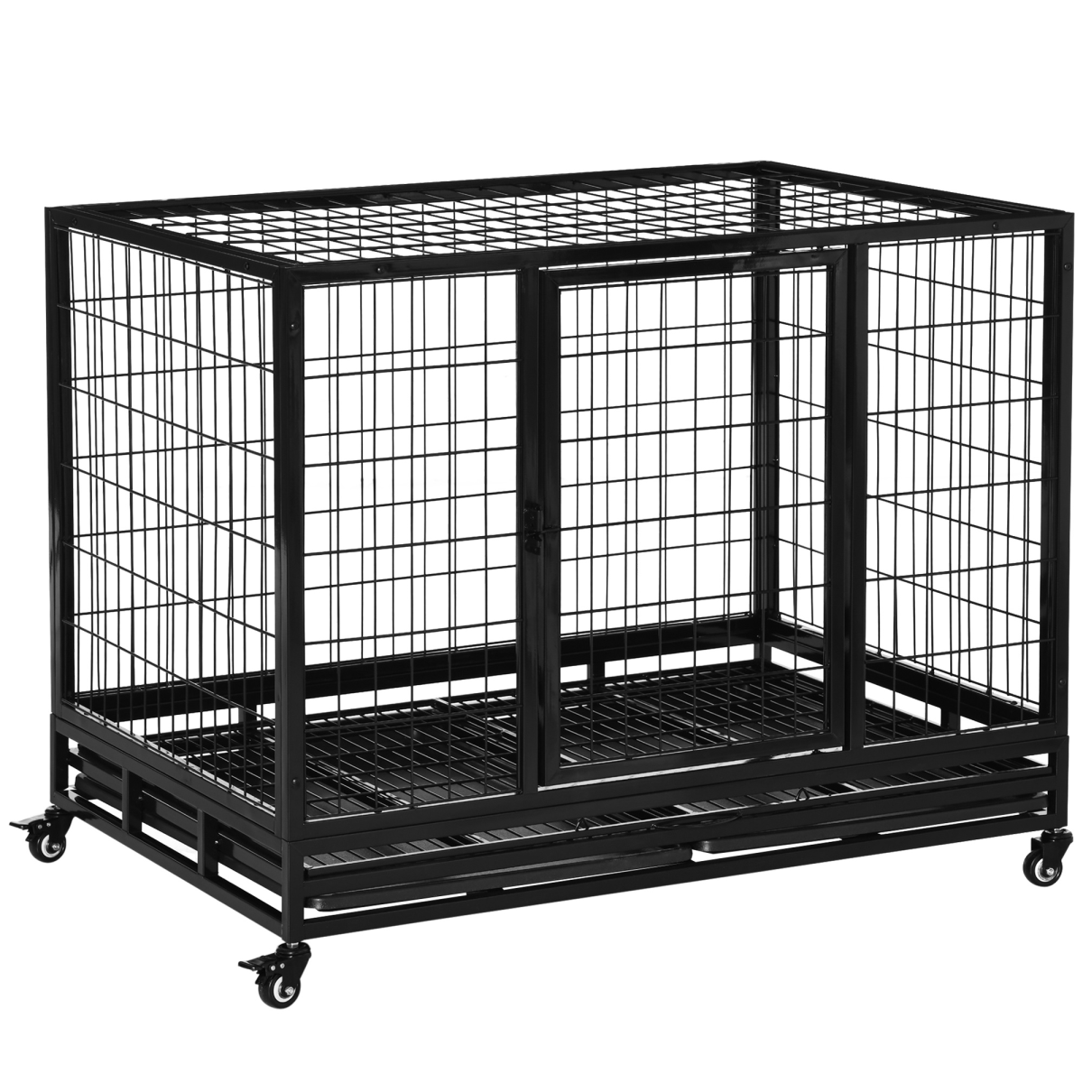 cortex-london-york-large-black-metal-dog-kennel-cage-with-wheels-and-tray