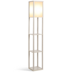 4-Tier Floor Lamp, Floor Light with Storage Shelf White and Oak 3-Tier