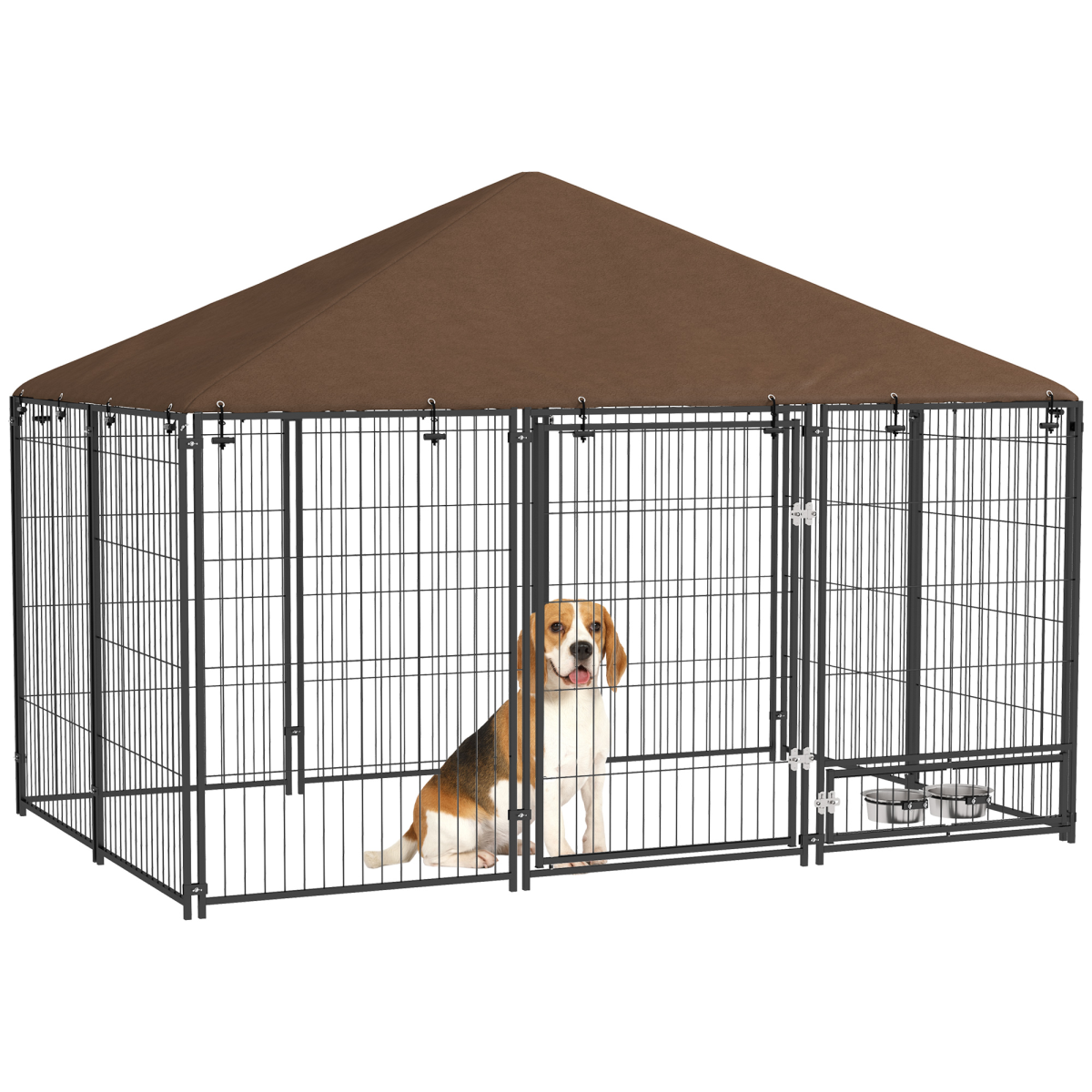 cortex-london-windsor-outdoor-dog-kennel-canopy-rotating-bowl-holder-black-brown