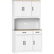 HOMCOM 175 cm Tall Kitchen Pantry Cabinet with Microwave Stand, Freestanding Pantry Cupboard, White