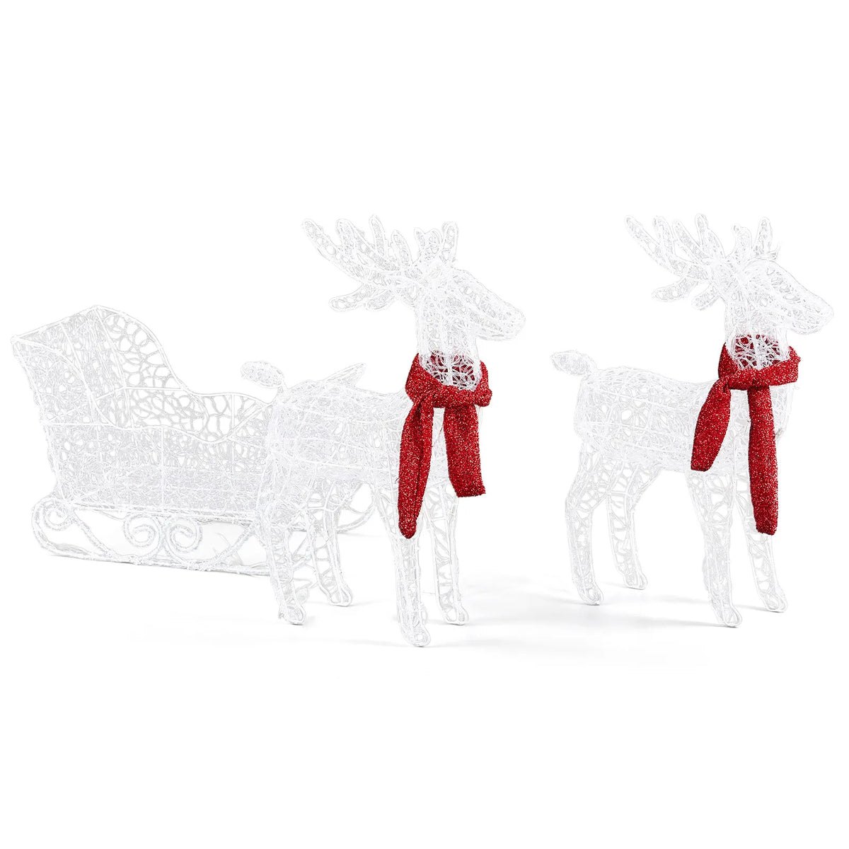 Two Reindeer Pulling Sleigh Lighted Christmas Decor 2.4ft, 240 White LED PVC Décor, UK Plug 31V 3.6W
