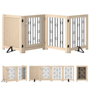 PawHut 4 Panel Freestanding Pet Gate, Indoor Dog Barrier with Lockable Door, Support Feet, 360° Flexible Hinges, Oak
