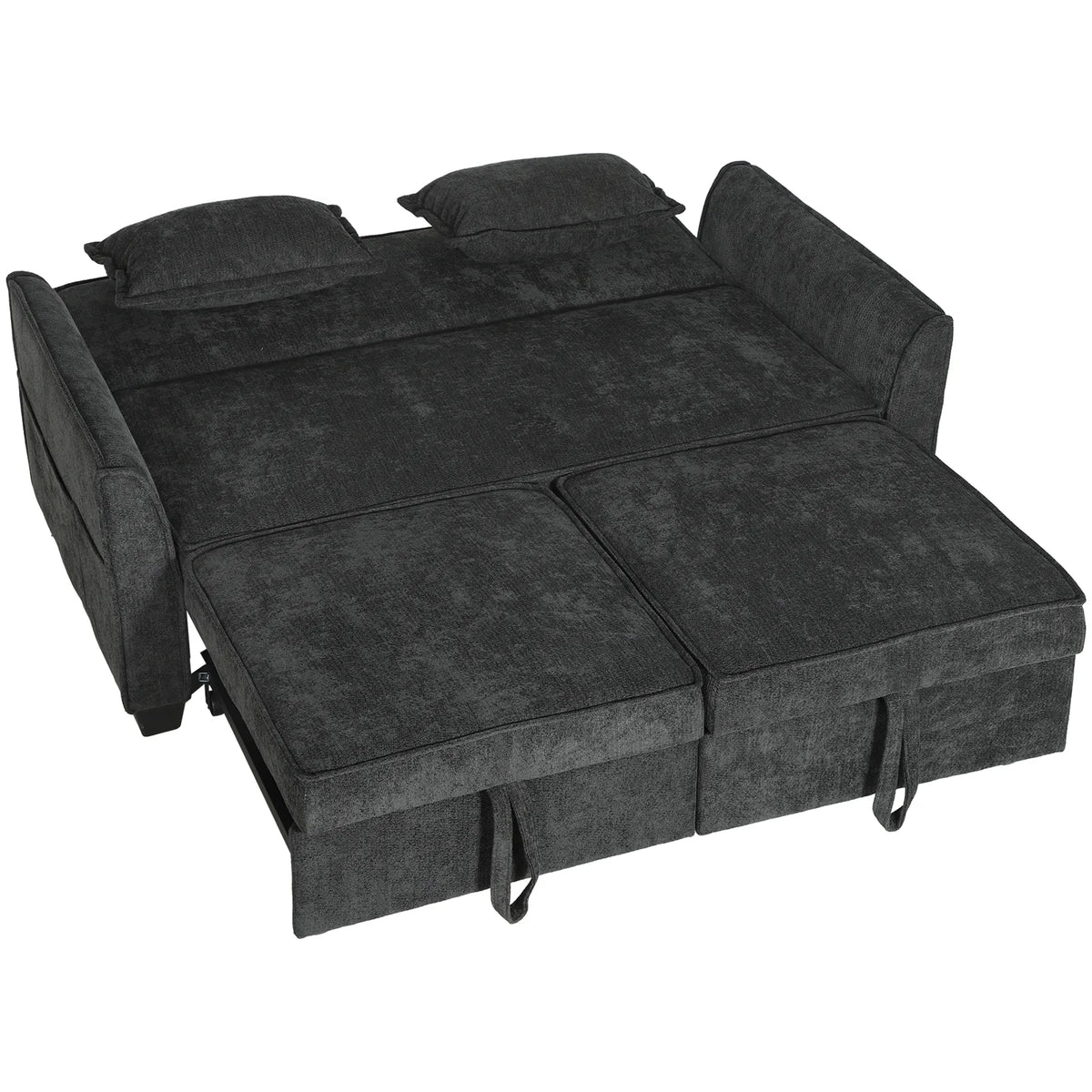 HOMCOM 2 Seater Sofa Bed, 4-in-1 L-Shaped Convertible Pull-Out Sleeper Sofa with Adjustable Backrest and Side Pockets, Black