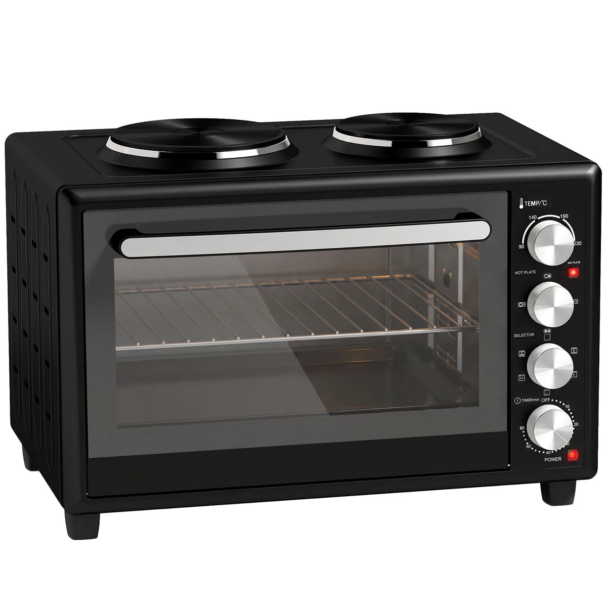 HOMCOM 36L Mini Oven with Dual Hot Plates, Electric Countertop Cooker with Convection, 90?230°C Adjustable Temperature