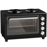 HOMCOM 36L Mini Oven with Dual Hot Plates, Electric Countertop Cooker with Convection, 90?230°C Adjustable Temperature
