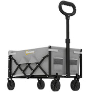 Outsunny 60L Foldable Festival Trolley on Wheels, Collapsible Wagon Cart with Drop-Down Tailgate, Adjustable Handle, Grey