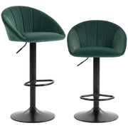HOMCOM Bar Stools Set of 2 Adjustable Swivel Velvet Breakfast Bar Stools with Backrest, Dark Green