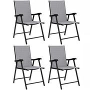Outsunny Folding Garden Chairs Set of 4, Foldable Garden Dining Chairs with High Back, Armrests, Texteline Seat, Light Grey