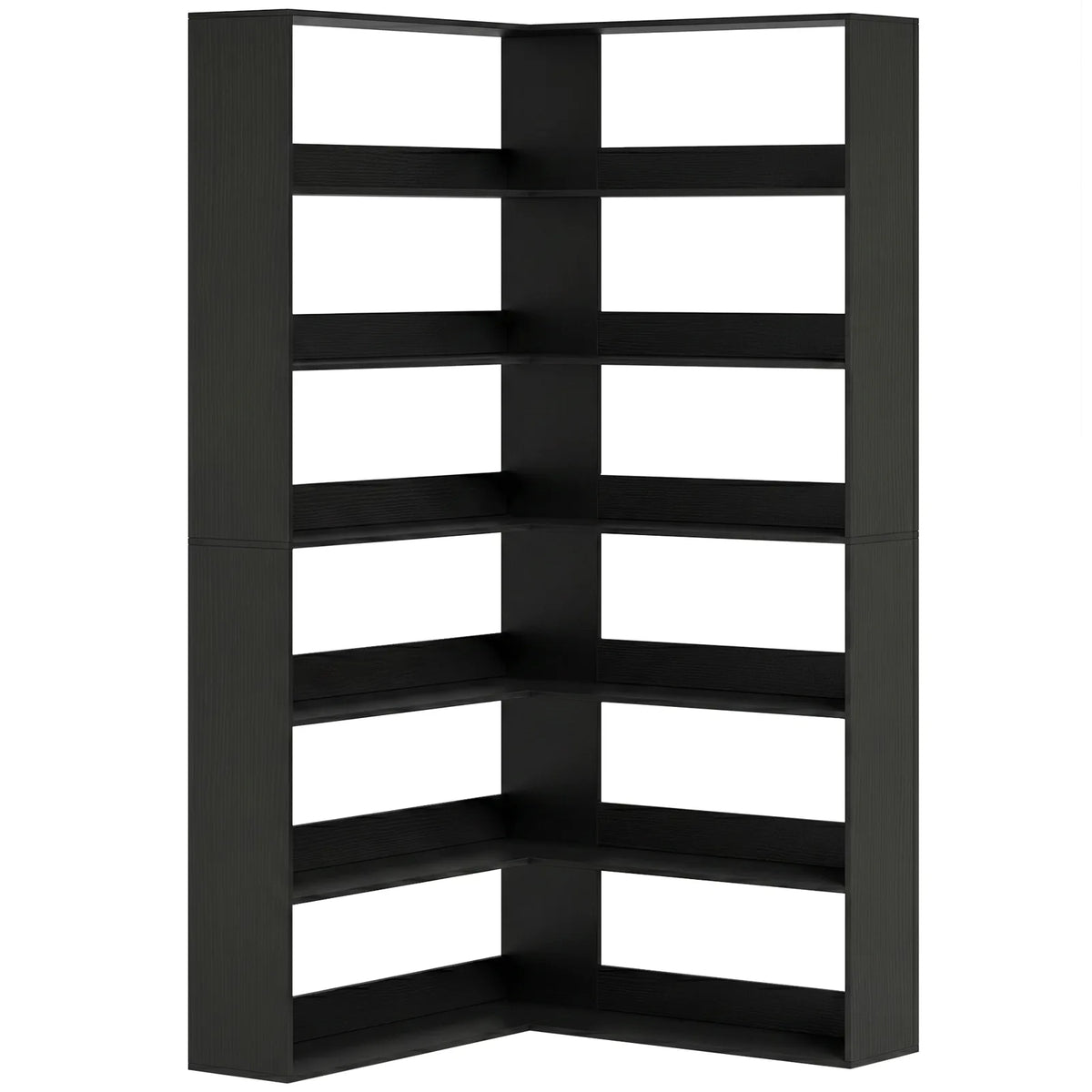 HOMCOM 7 Tiers Bookshelf, L-Shaped Corner Bookcase with Anti-Slip Rear Guard, Black Wood Effect