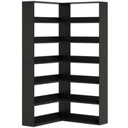 HOMCOM 7 Tiers Bookshelf, L-Shaped Corner Bookcase with Anti-Slip Rear Guard, Black Wood Effect