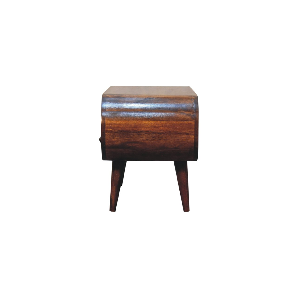 Artisan Furniture Solid Wood Chestnut Circular TV Stand, 2 Drawers, 1 Open Slot, Dark Brown