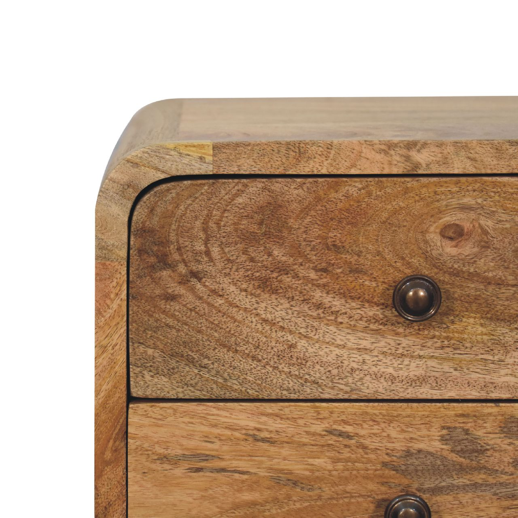 Artisan Furniture Solid Wood Mini Oak-ish Curved Bedside, 2 Drawers, Brown