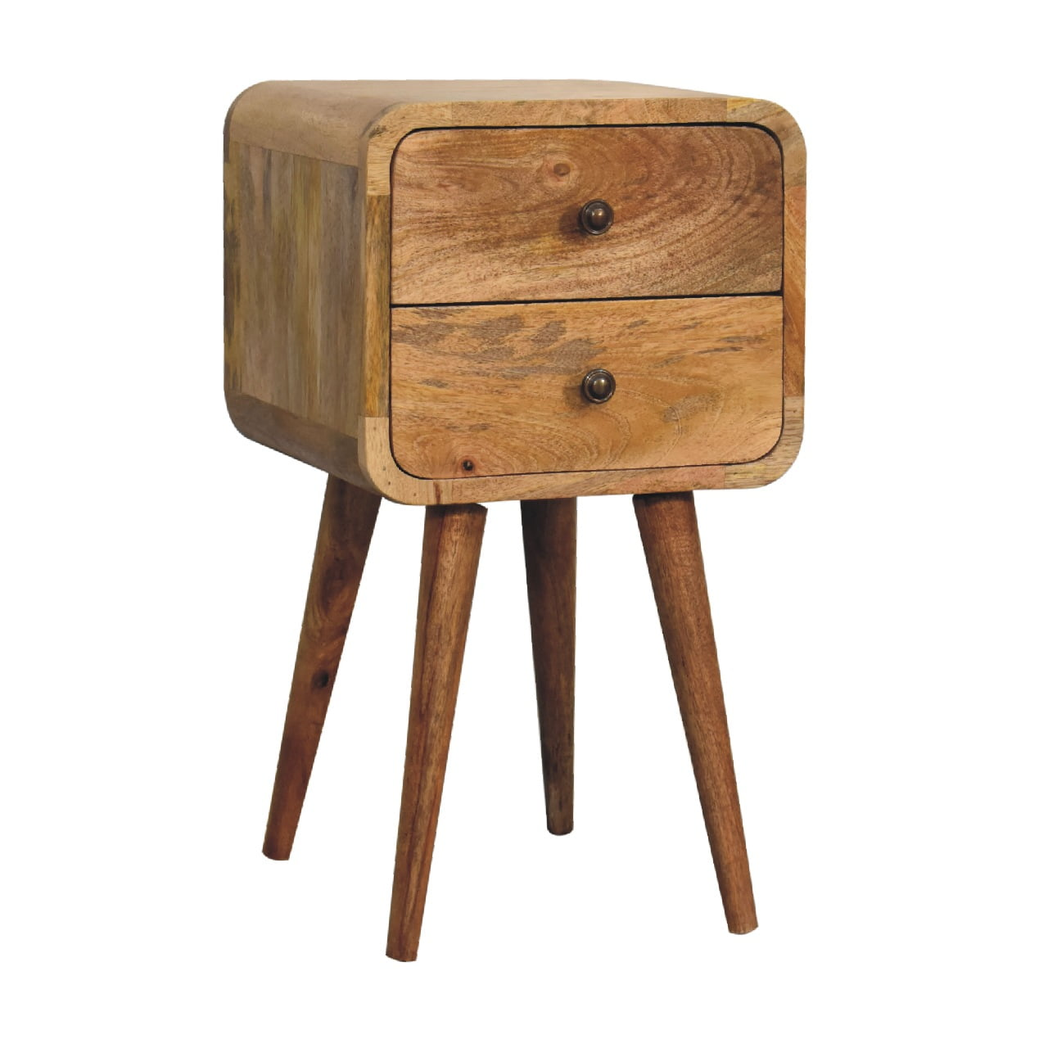 Artisan Furniture Solid Wood Mini Oak-ish Curved Bedside, 2 Drawers, Brown