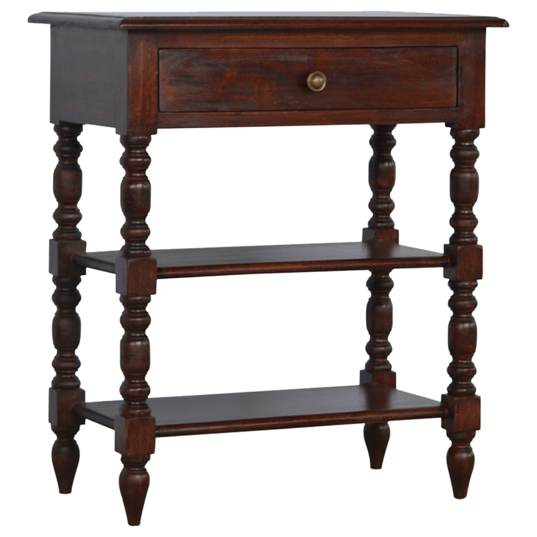 cortex-london-york-solid-mango-wood-occasional-table-1-drawer-2-shelves-cherry-finish