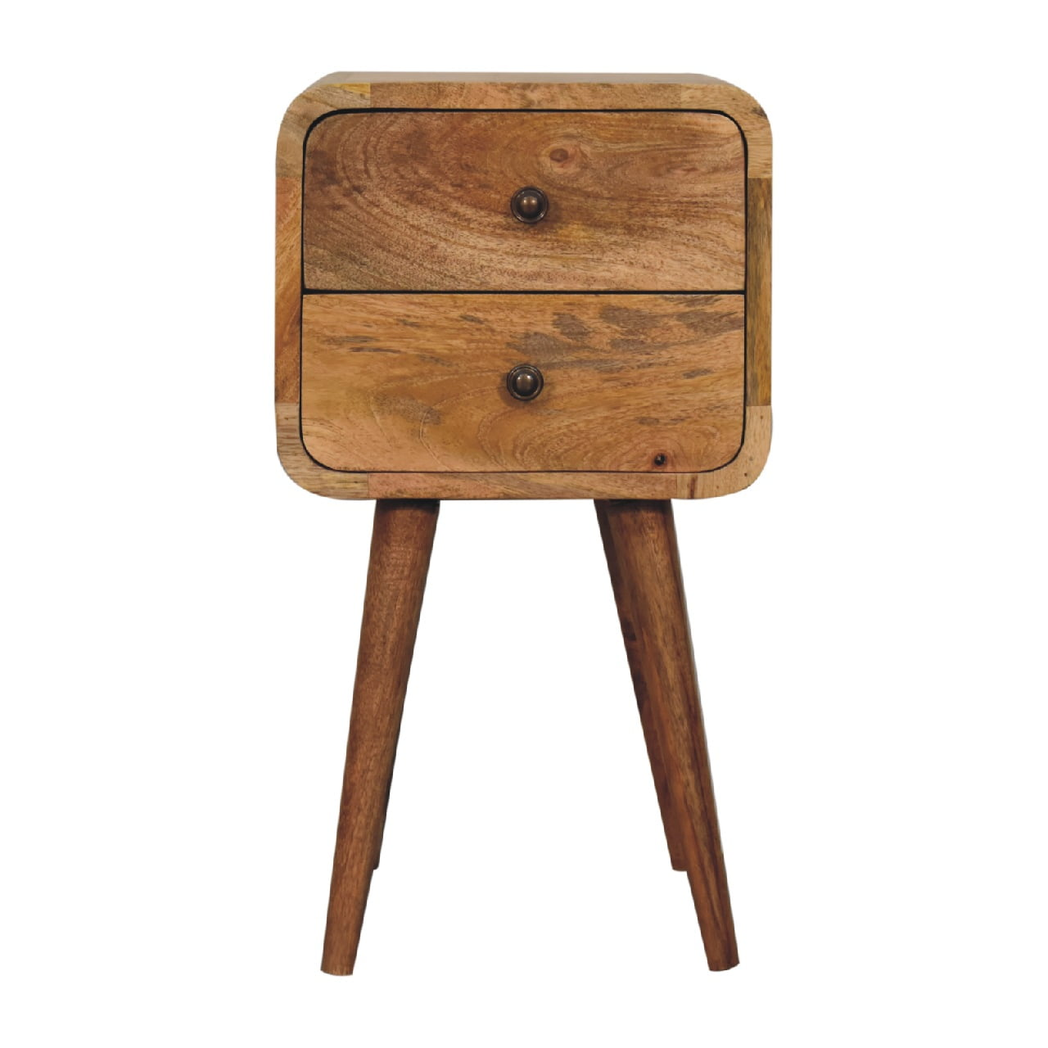 Artisan Furniture Solid Wood Mini Oak-ish Curved Bedside, 2 Drawers, Brown