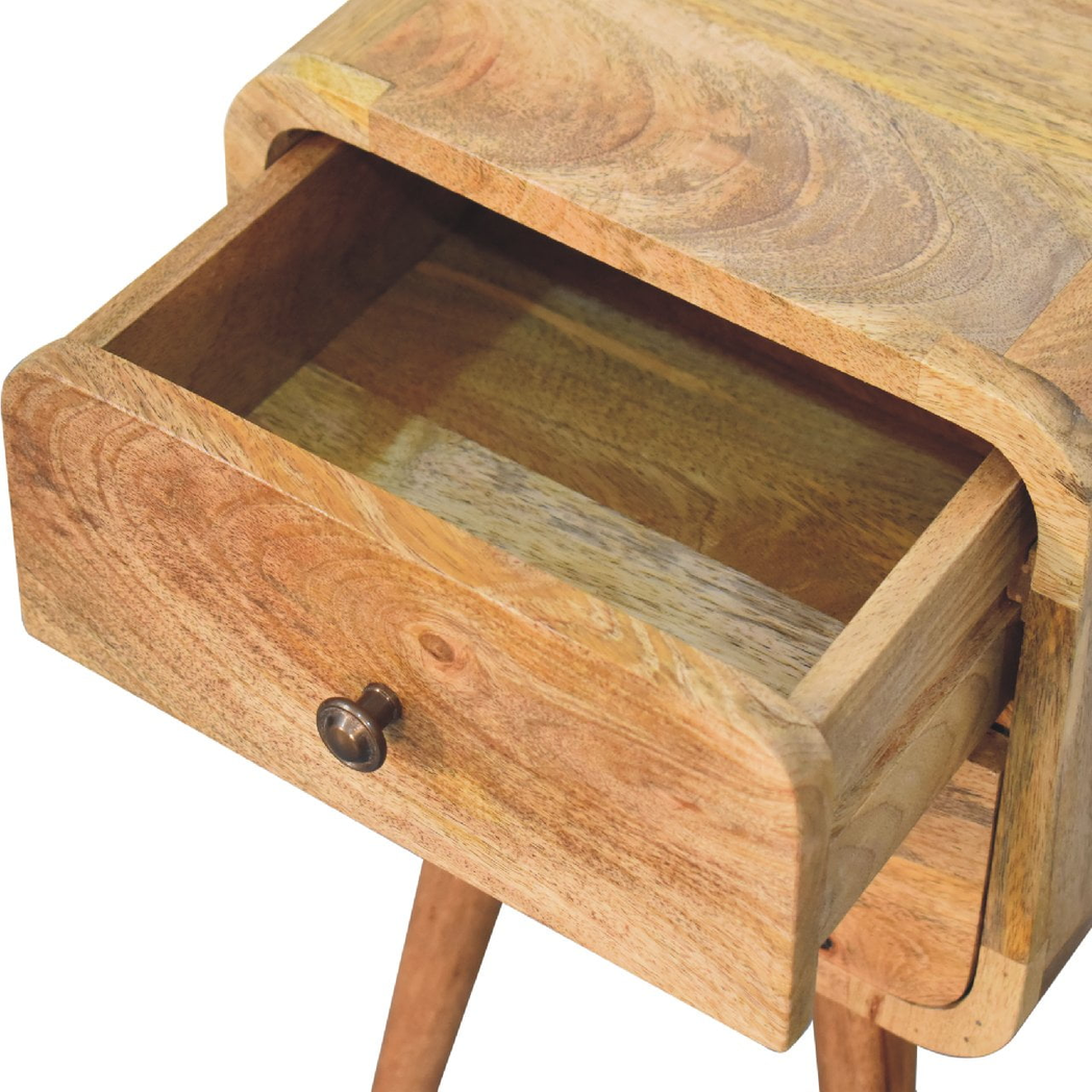 Artisan Furniture Solid Wood Mini Oak-ish Curved Bedside, 2 Drawers, Brown