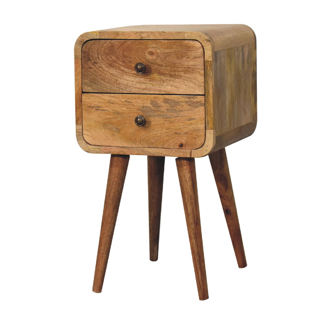 Artisan Furniture Solid Wood Mini Oak-ish Curved Bedside, 2 Drawers, Brown