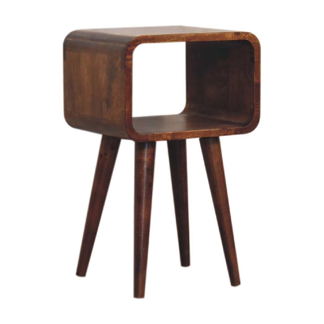 Artisan Furniture Solid Wood Mini Chestnut Curved Open Bedside, Brown, 1 Open Slot