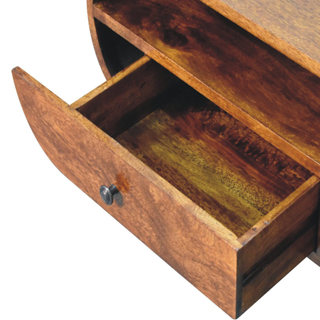 Artisan Furniture Solid Wood Chestnut Circular TV Stand, 2 Drawers, 1 Open Slot, Dark Brown